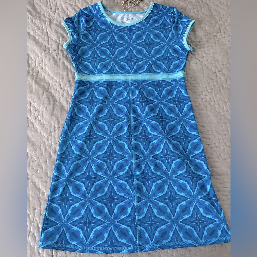 L.L. Bean Blue A-Line Performance UPF 50+ UV Sun Protection Dress Size 10